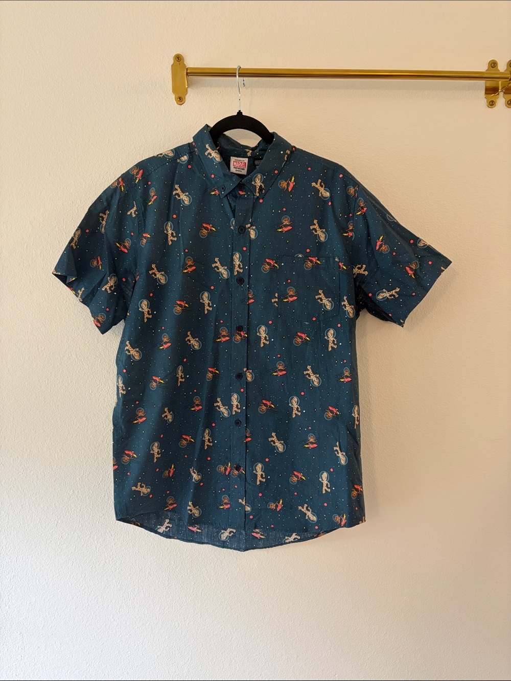 Marvel Men's Teal Short-Sleeve Button-Down Shirt